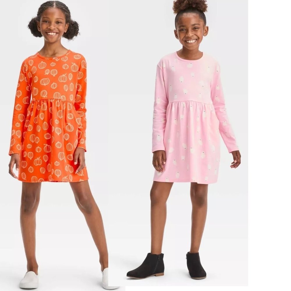 Girls Cat & Jack HALLOWEEN Pumpkins & Ghosts Dress PLUS Size L 10/12  XL 14+ NWT